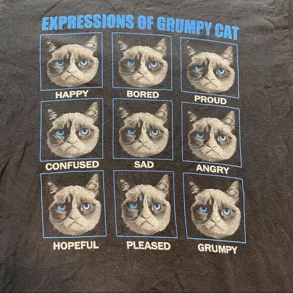 Expressions Of Grumpy Cat Black Graphic T-Shirt - Picture 2 of 8